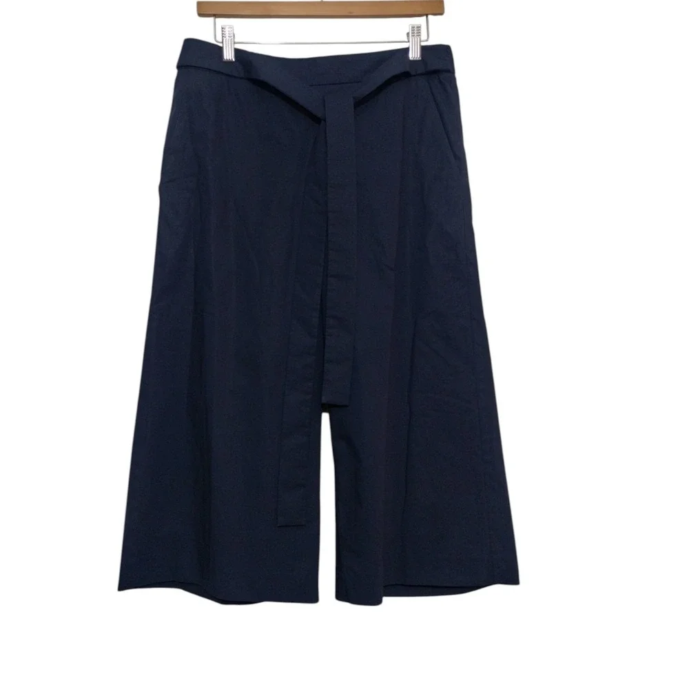 J. Crew Rory Navy Blue Tie-Front‎ Wide-Leg Crop Pants Womens 8 Nautical Coastal